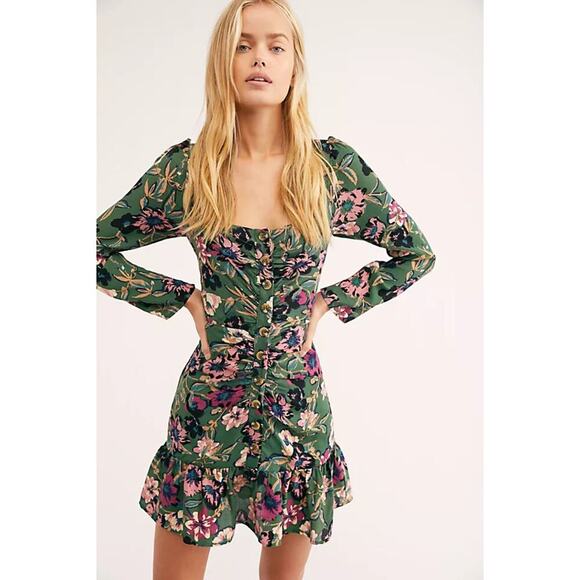 Free People Dresses & Skirts - Free People Floral Green Dress Size 6